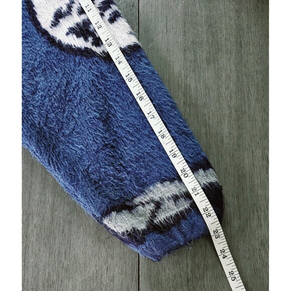 VTG GENESIS Blue Wolf Feather Hoodie Jacket Mens Large Full Zip Wool - Picture 7 of 11